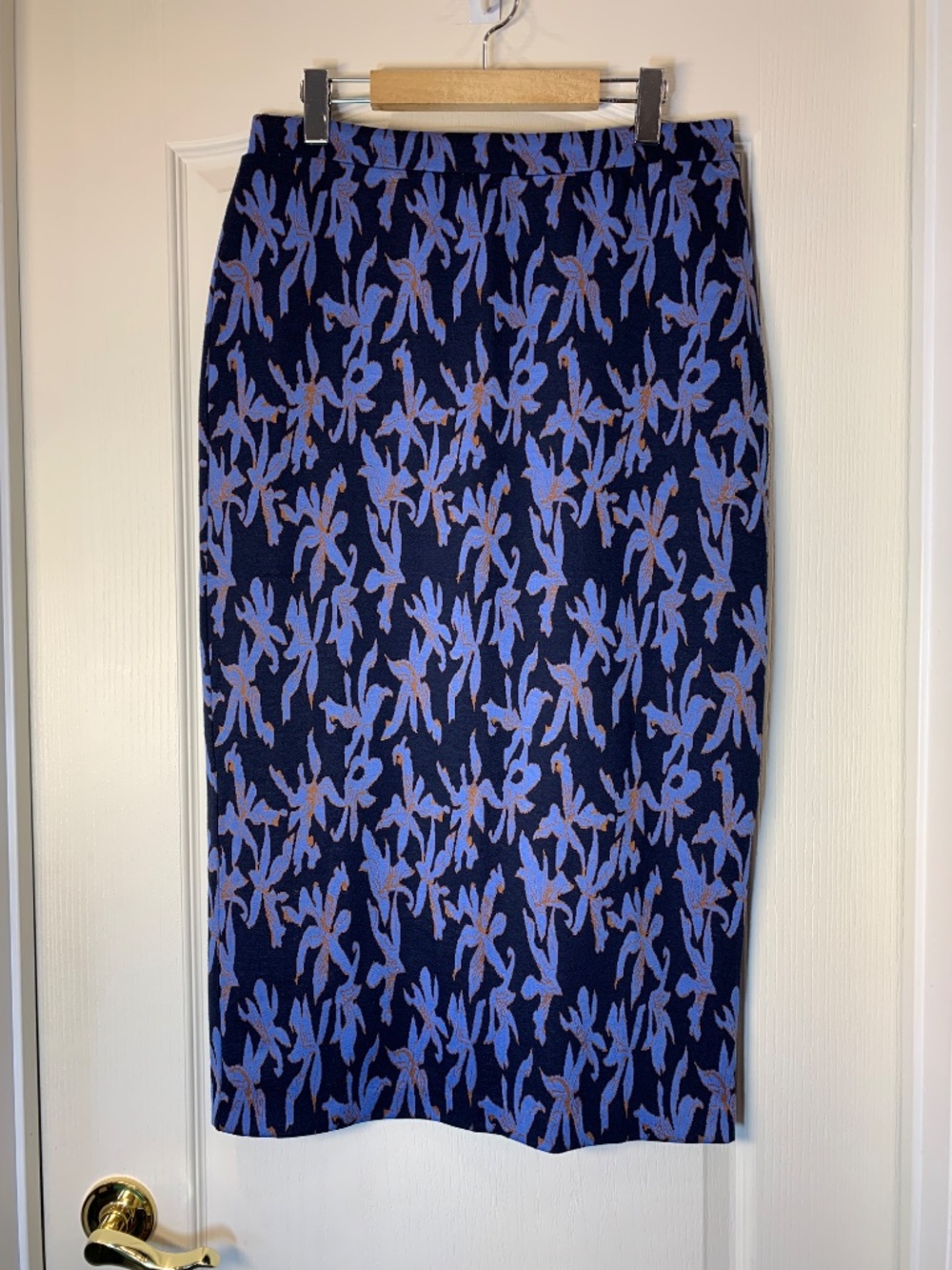 Desigual Floral Knit Midi Skirt Navy Blue Size L EU Pull-On Artistic Comfy